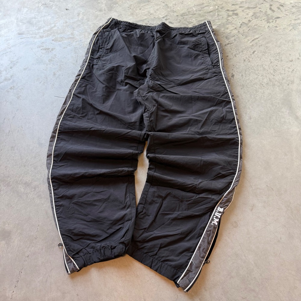 B.U.M. Equipment Vintage Nylon Track Pants Black Windbreaker Mens L Side Zip